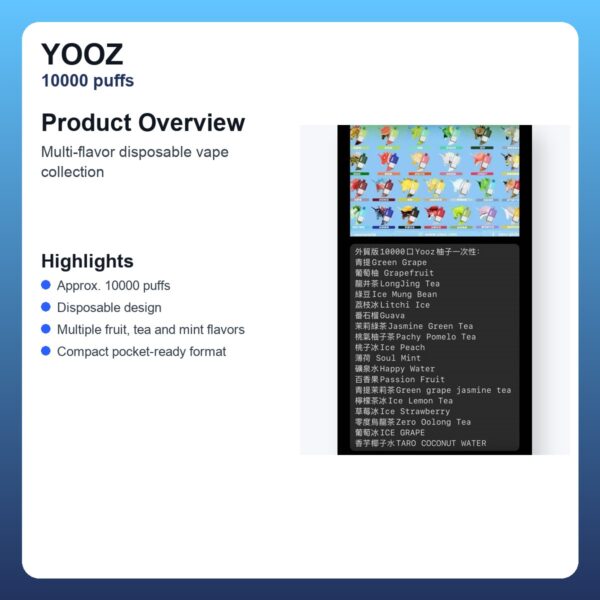 YOOZ 10000 Puffs Disposable Vape - Multi Flavor Collection - detail image 1 YOOZ 10000 Puffs Disposable Vape - Multi Flavor Collection detail image 1