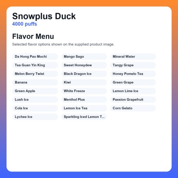 Snowplus Duck 4000 Puffs Disposable Vape - Flavor Collection detail image 2