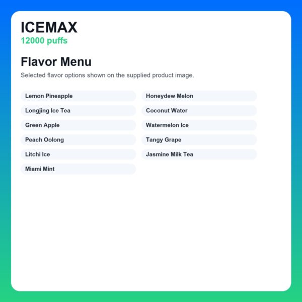ICEMAX 12000 Puffs Disposable Vape - In-Stock Flavor Menu detail image 2