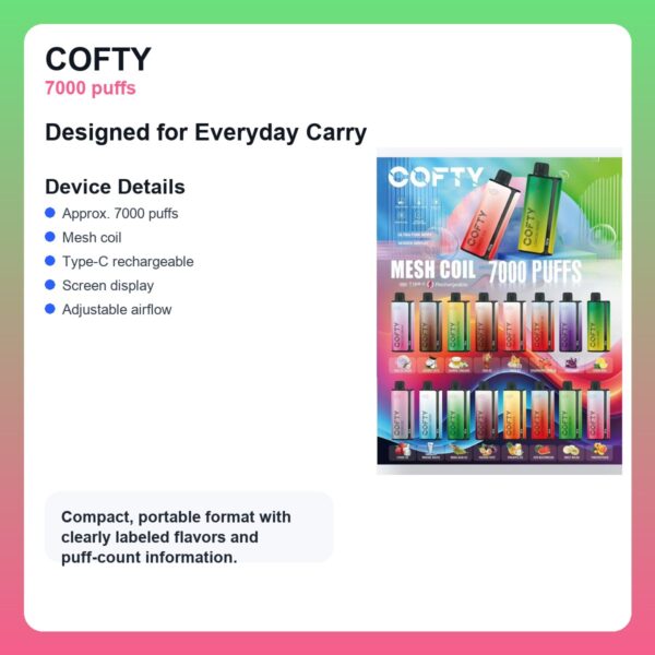 COFTY 7000 Puffs Mesh Coil Rechargeable Disposable Vape detail image 3