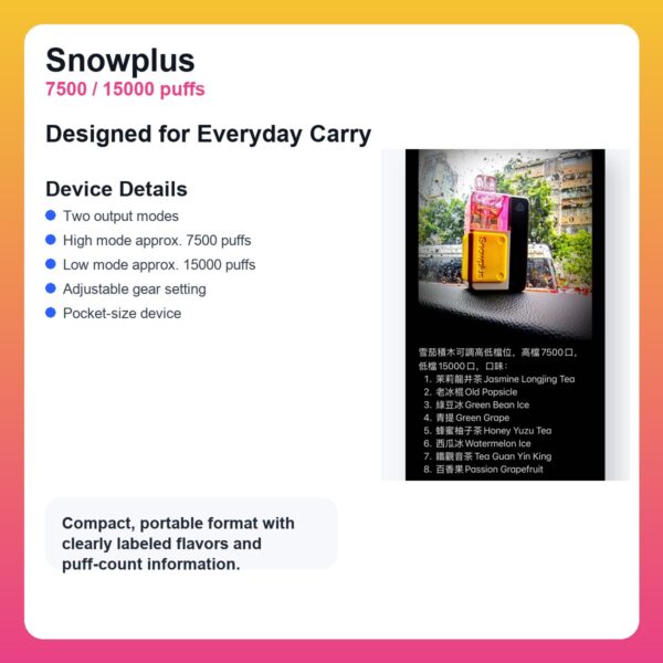 Snowplus Adjustable Disposable Vape - 7500 / 15000 Puffs - detail image 3 Snowplus Adjustable Disposable Vape - 7500 / 15000 Puffs detail image 3