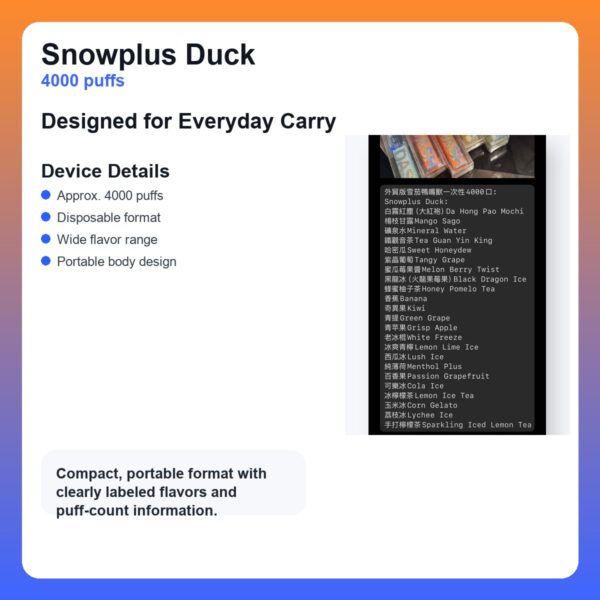 Snowplus Duck 4000 Puffs Disposable Vape - Flavor Collection detail image 3
