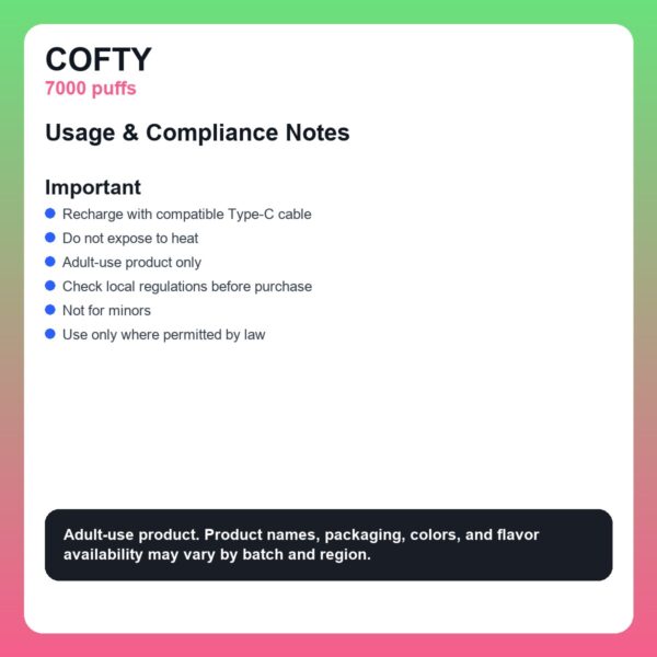 COFTY 7000 Puffs Mesh Coil Rechargeable Disposable Vape detail image 4