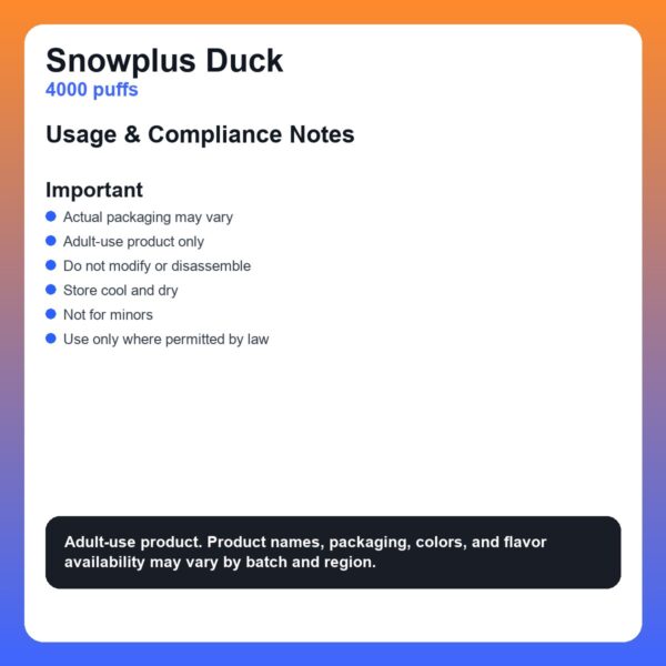 Snowplus Duck 4000 Puffs Disposable Vape - Flavor Collection detail image 4